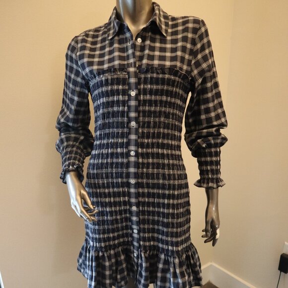 Veronica Beard Kelsey Dress Plaid Gauze Shirred Mini Size 4 New Tag $448 - Picture 3 of 8